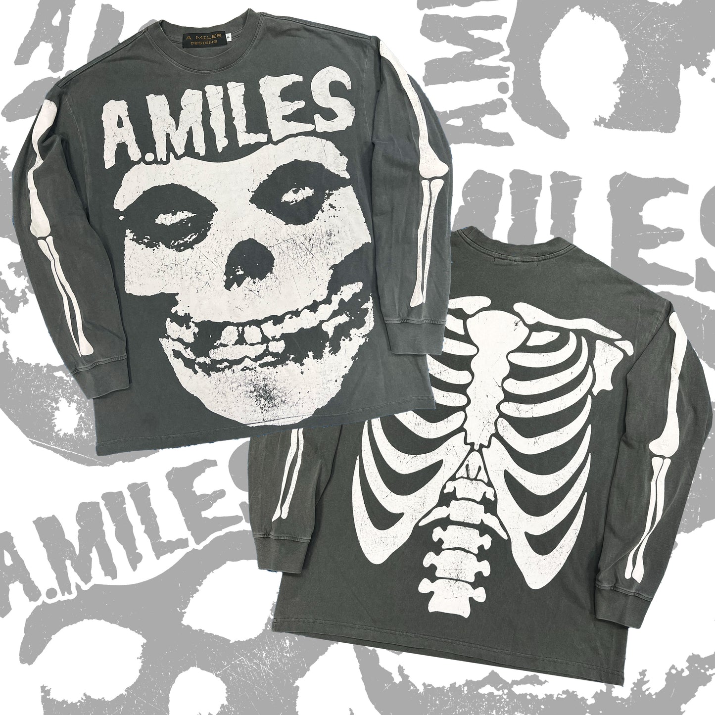 A. Miles “Skull & Bones” Long Sleeve Tee - Grey