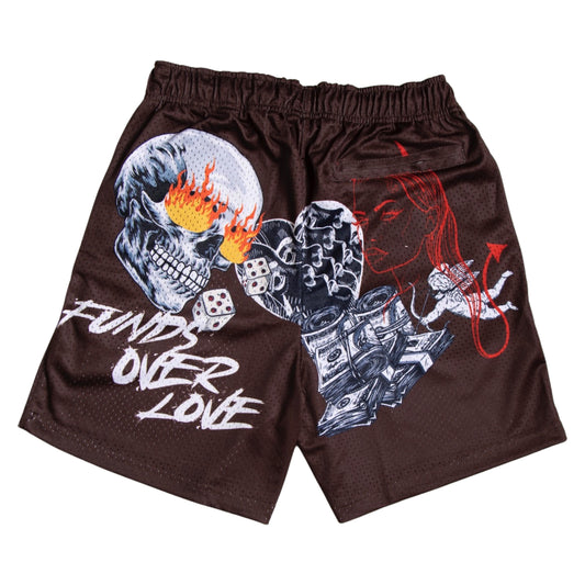 A. Miles "Funds Over Love”  Shorts (Brown)